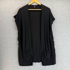 Tarnish One Size Black Open Front Sleeveless Cardigan Side Button Pockets Topper